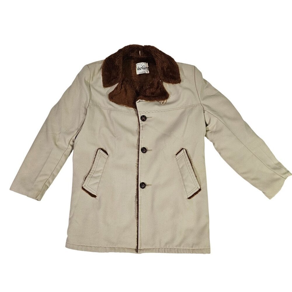 Vintage 1970s Beige Coat With Brown Sherpa Faux Fur Lining By Van Cort Size 40